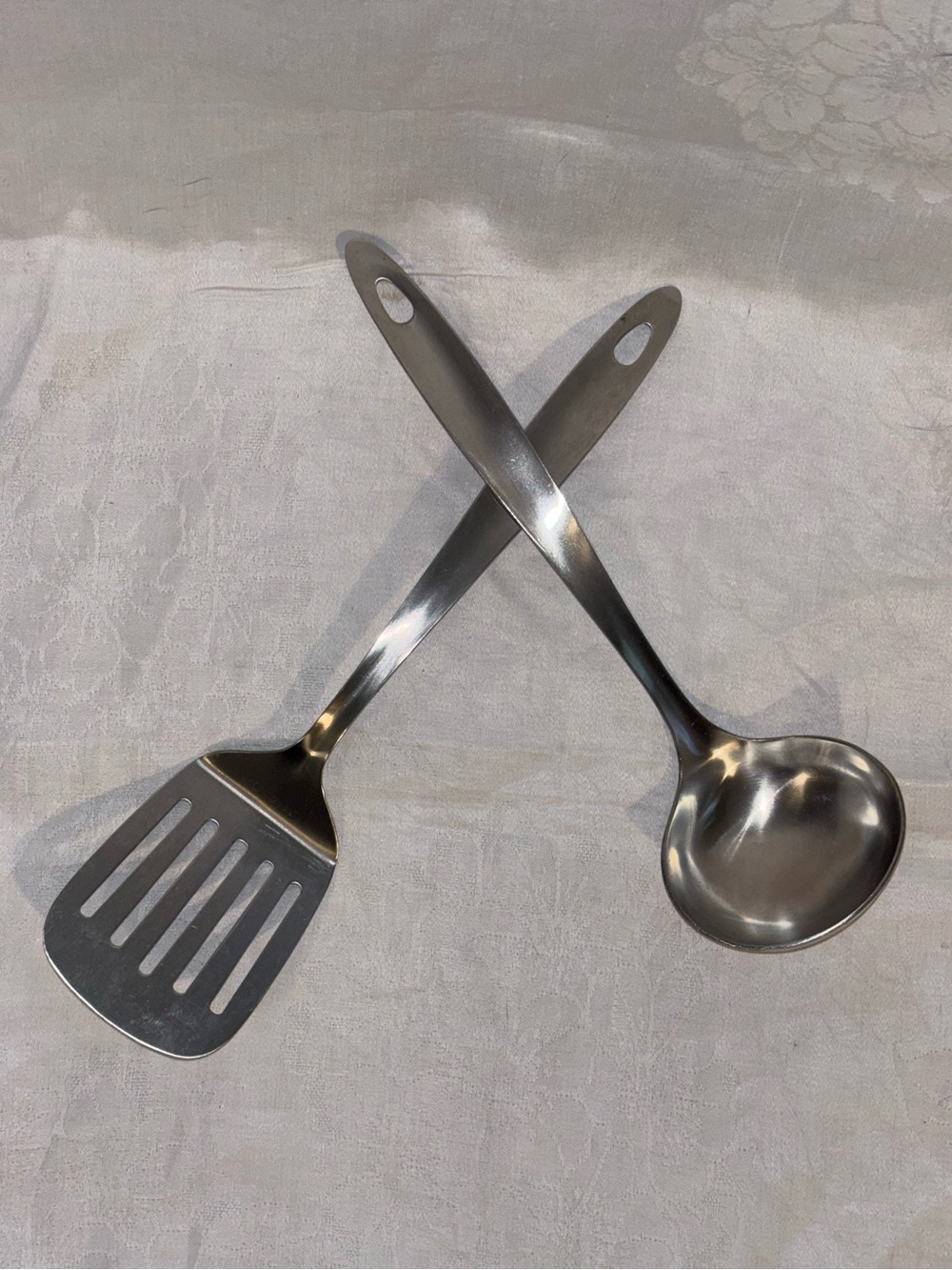 Vintage Scandinavian MCM Stainless Steel Ladle Slotted Turner Utensil Set